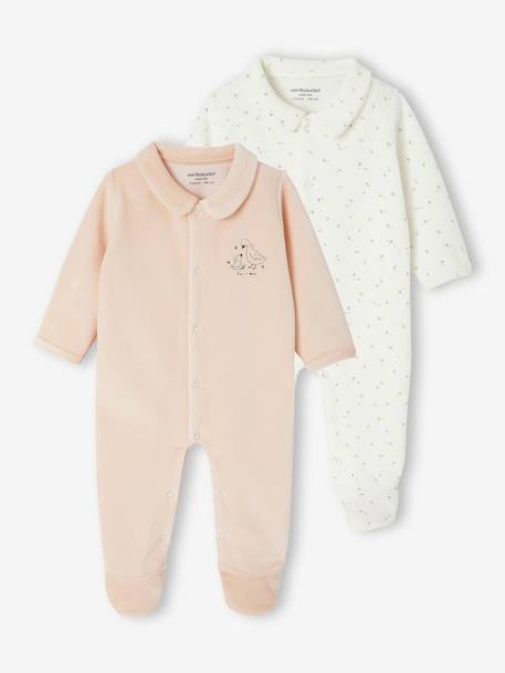 2-delige babyset in fluweel/velours beige+blauwgroen+rozen - vertbaudet enfant 