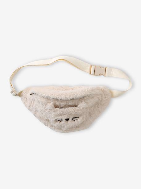 Fluwelen heuptas met kat voor meisjes double stone+ecru+groengrijs - vertbaudet enfant 