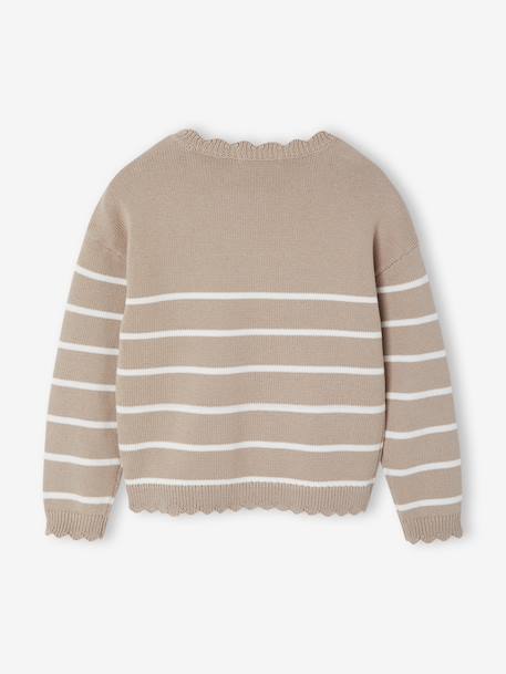 Pull fille marinière fantaisie beige chiné+framboise+marine+rose - vertbaudet enfant 