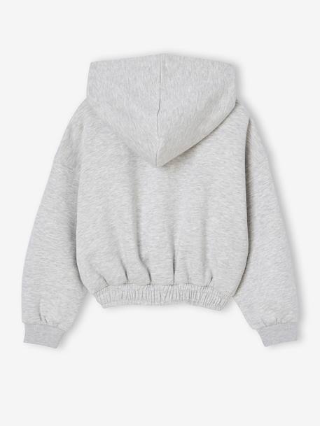Korte sportieve sweater met capuchon voor meisjes gemêleerd grijs - vertbaudet enfant 