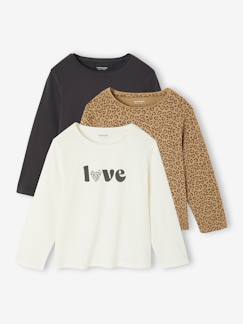 Meisje-T-shirt, souspull-Set van 3 BASICS meisjesshirts met lange mouwen