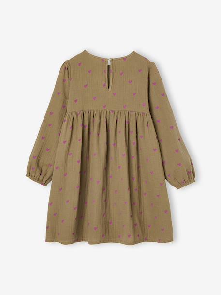 Robe en gaze de coton avec noeuds fantaisie fille écru+olive - vertbaudet enfant 