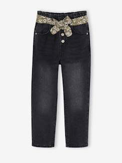 Jean style paperbag et sa ceinture fleurie fille  - vertbaudet enfant