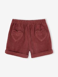 Meisje-Short-Short van velours met hartvormige zakken voor meisjes, gemakkelijk aan te trekken.