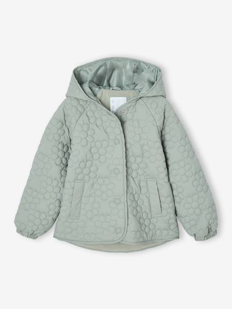 Fille-Manteau, veste-Doudoune fille légère à capuche motifs fleurs 