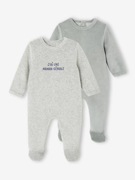 Lot de 2 pyjamas bébé garçon en velours gris chiné - vertbaudet enfant 
