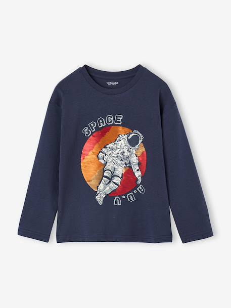 T-shirt garçon manches longues sequins réversibles marine - vertbaudet enfant 