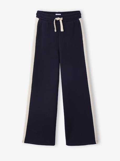Pantalon jogging jambes larges fille bandes côtés marine - vertbaudet enfant 