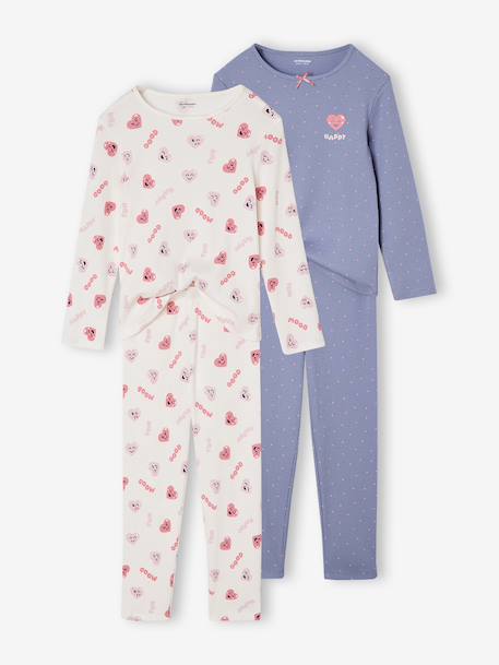 Fille-Pyjama, surpyjama-Lot de 2 pyjamas fille coeurs en côtes