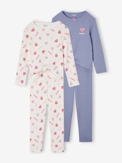 Meisje-Set van 2 pyjama's in ribstof met hartenprint voor meisjes 