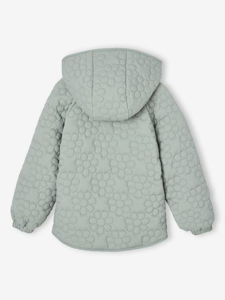 Doudoune fille légère à capuche motifs fleurs mauve+vert de gris - vertbaudet enfant 