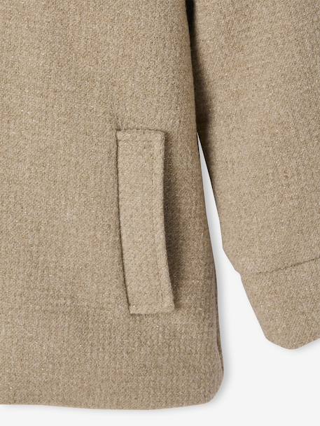 Mantel met capuchon van wollen stof voor meisjes antraciet+gemêleerd beige - vertbaudet enfant 