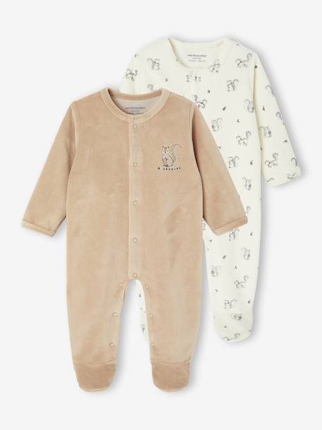 2-delige babyset in fluweel/velours beige+blauwgroen+rozen - vertbaudet enfant 