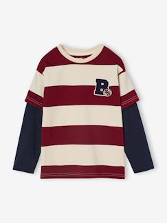 Jongens-T-shirt, poloshirt, souspull-Gestreept T-shirt met dubbele mouweffect