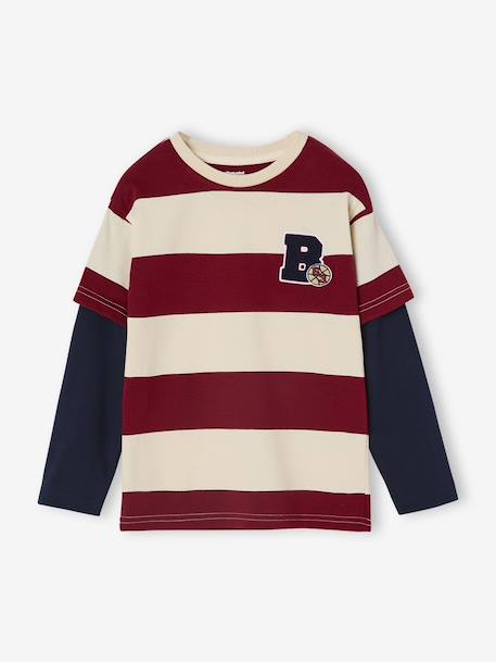 Tee-shirt rayé effet double manches rayé rouge+rayé vert - vertbaudet enfant 