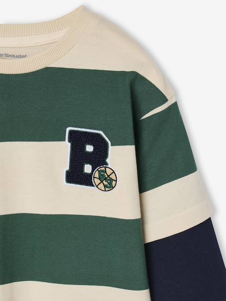 Tee-shirt rayé effet double manches rayé rouge+rayé vert - vertbaudet enfant 