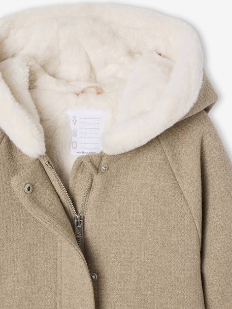 Mantel met capuchon van wollen stof voor meisjes antraciet+gemêleerd beige - vertbaudet enfant 
