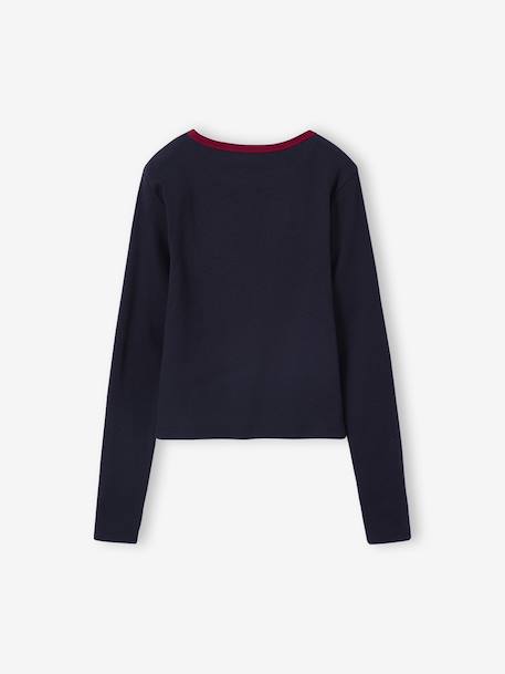 T-shirt fille cropped manches longues fille anthracite+marine - vertbaudet enfant 