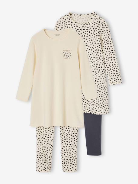 Fille-Lot de 2 pyjamas chemises de nuit legging léopard 