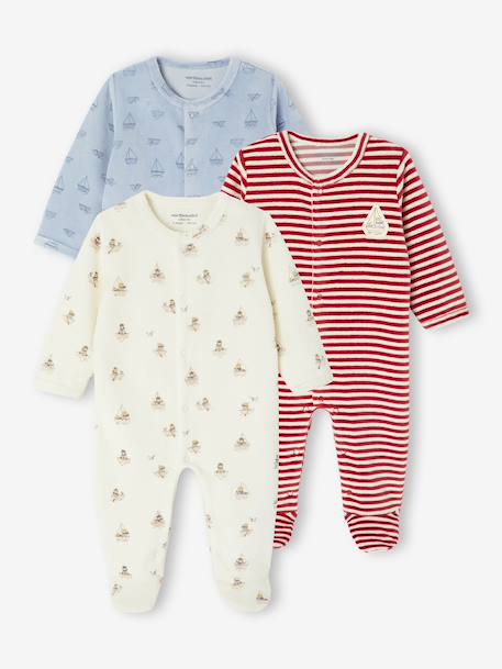 Lot de 3 pyjamas bébé garçon en velours bleu nuit - vertbaudet enfant 