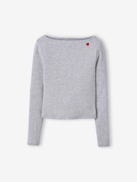 Lot de 2 t-shirts en côtes fille gris chiné - vertbaudet enfant 