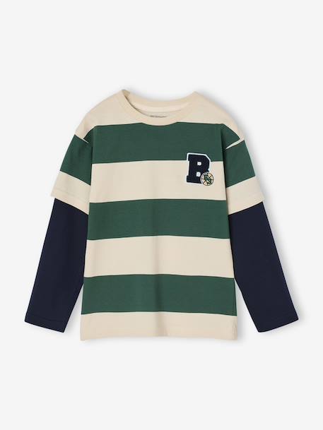 Tee-shirt rayé effet double manches rayé rouge+rayé vert - vertbaudet enfant 