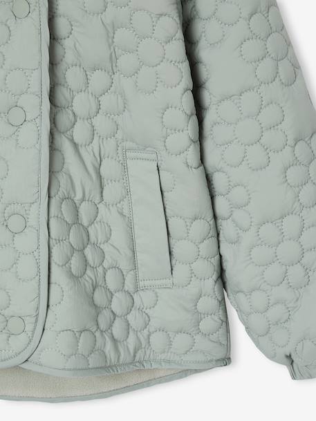 Doudoune fille légère à capuche motifs fleurs mauve+vert de gris - vertbaudet enfant 