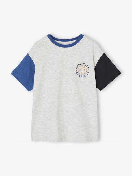 T-shirt manches courtes contrastées garçon gris chiné - vertbaudet enfant 