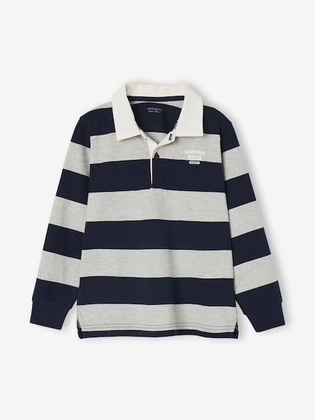 Gestreepte polo voor jongens blauwgroen+gemêleerd grijs+groen+marineblauw+okergeel - vertbaudet enfant 