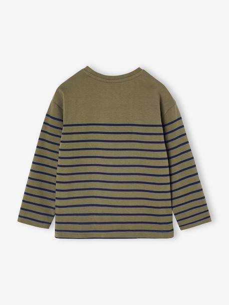 Tee-shirt marinière garçon détail flocage velours encre rayé+ivoire rayé+kaki - vertbaudet enfant 