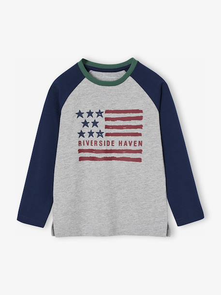 T-shirt met contrasterende lange mouwen voor jongens gemêleerd grijs - vertbaudet enfant 