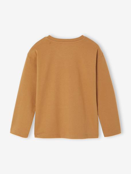 T-shirt manches longues imprimé garçon avec reliefs blanc chiné+noix de pécan - vertbaudet enfant 
