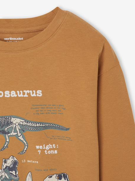 T-shirt manches longues imprimé garçon avec reliefs blanc chiné+noix de pécan - vertbaudet enfant 