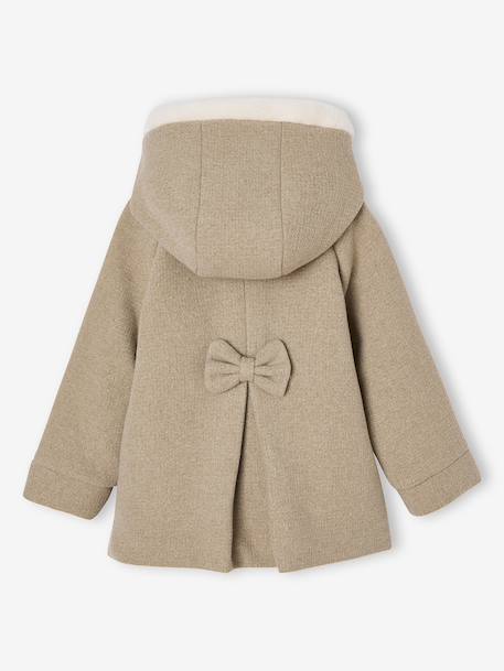 Mantel met capuchon van wollen stof voor meisjes antraciet+gemêleerd beige - vertbaudet enfant 