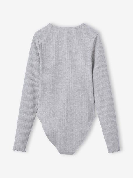 Body manches longues en maille côtelée fille gris chiné - vertbaudet enfant 