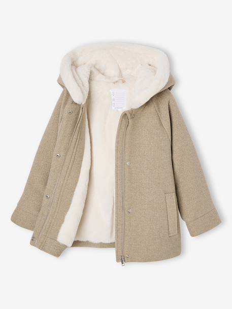 Manteau fille à capuche drap de laine anthracite+beige chiné - vertbaudet enfant 