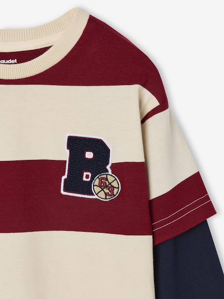 Tee-shirt rayé effet double manches rayé rouge+rayé vert - vertbaudet enfant 