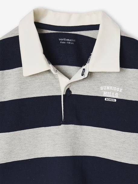 Gestreepte polo voor jongens blauwgroen+gemêleerd grijs+groen+marineblauw+okergeel - vertbaudet enfant 