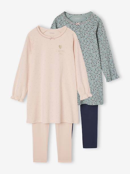 Fille-Pyjama, surpyjama-Lot de 2 chemises de nuit + leggings fille 