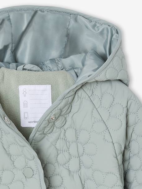 Doudoune fille légère à capuche motifs fleurs mauve+vert de gris - vertbaudet enfant 