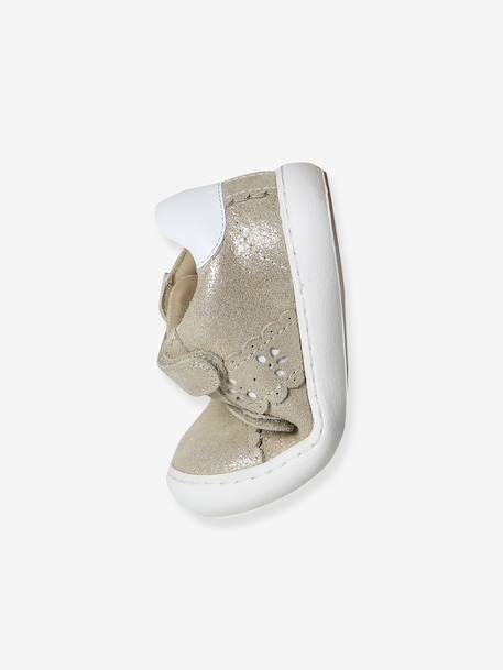 Baskets met klittenband van leer baby goud+wit - vertbaudet enfant 