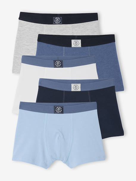 Set van 5 effen boxershorts voor jongens blauw - vertbaudet enfant 
