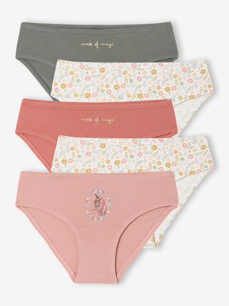 Set van 5 bijpassende slipjes voor meisjes rozen - vertbaudet enfant 