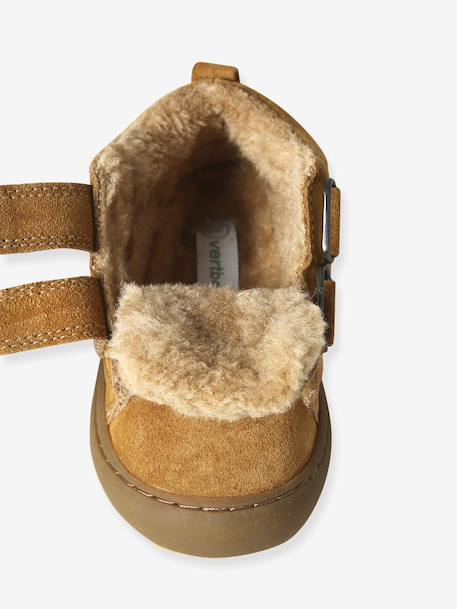 Baskets Mid gevoerd met klittenband leer baby groen+kameel+marineblauw - vertbaudet enfant 