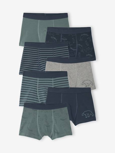 Set van 7 boxershorts voor jongens met strepen en berenprint groen - vertbaudet enfant 
