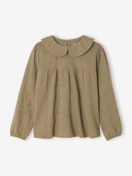 Fille-Chemise, blouse, tunique-T-shirt blouse en broderie anglaise fille manches longues