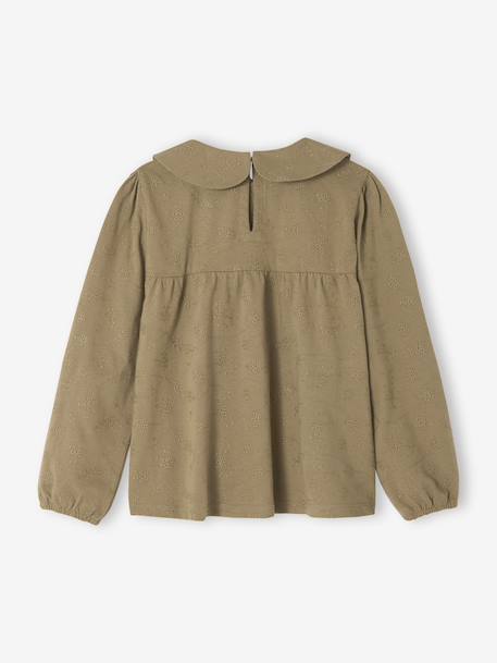 T-shirt blouse en broderie anglaise fille manches longues écru+marine+olive - vertbaudet enfant 