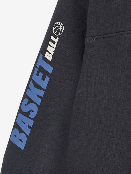 Jongenssweatshirt met truckerskraag en basketbalmotief op de mouw antraciet+hazelnoot - vertbaudet enfant 