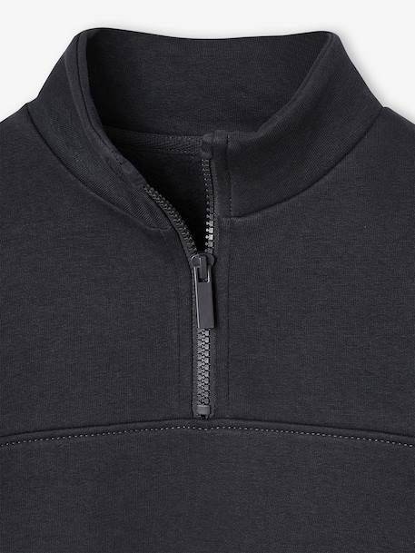 Jongenssweatshirt met truckerskraag en basketbalmotief op de mouw antraciet+hazelnoot - vertbaudet enfant 