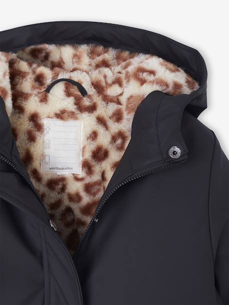 Regenjas voor meisjes met capuchon en sherpa voering antraciet+indigoblauw+lichtroze - vertbaudet enfant 